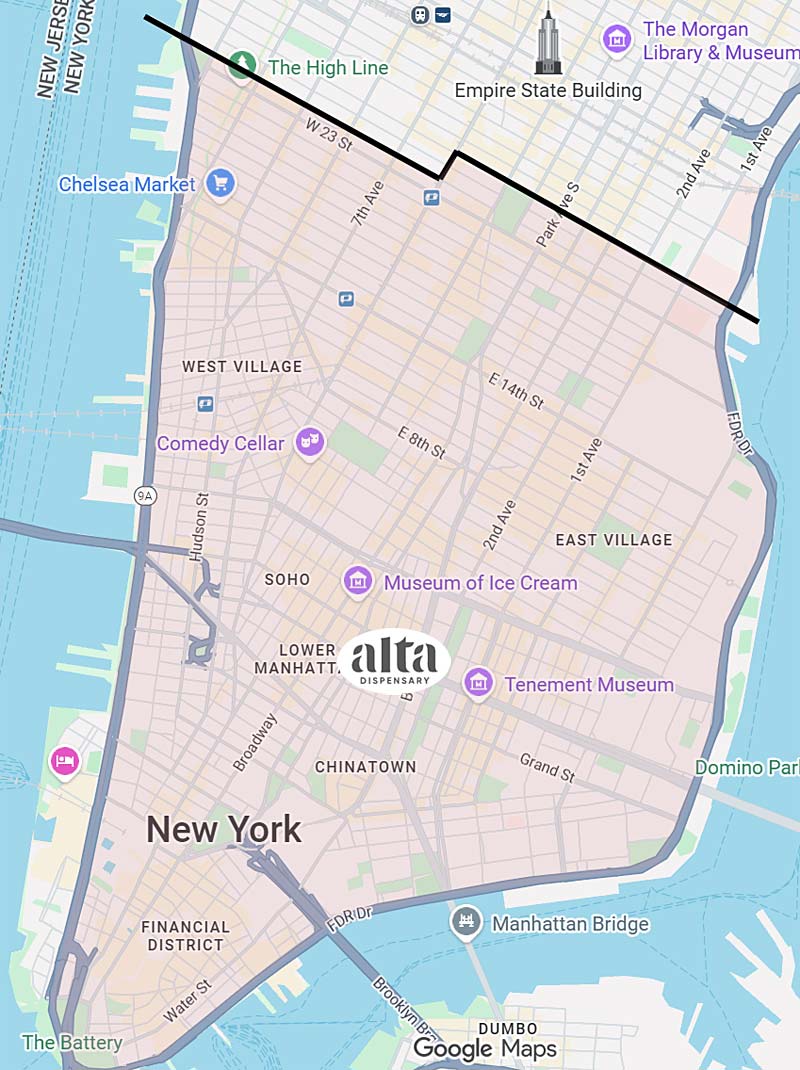 Alta Lower Manhattan Weed Delivery Service Area Map December 2025